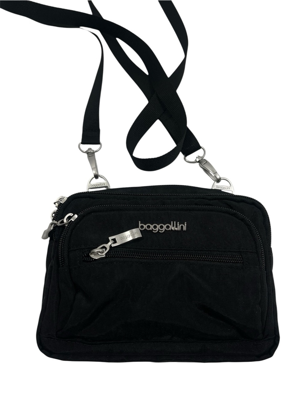 Baggallini Women's Crossbody Purse 3 Zip Coverts To Belt Bag Black Organizer